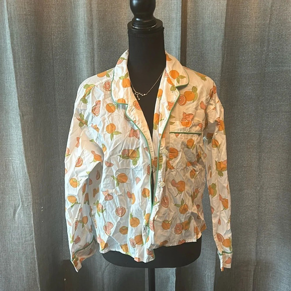 J. Crew White Orange Print Sleep Top - Picture 1 of 5